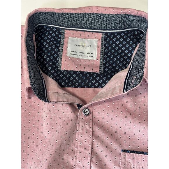 Craft & Flow Button Up Shirt Men's XL Large Pink Print Blue Accents Short Sleeve - Picture 13 of 13
